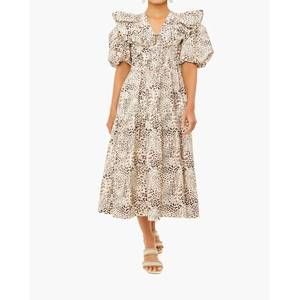 NEW SEA calla cheetah puff sleeve neck dress in day